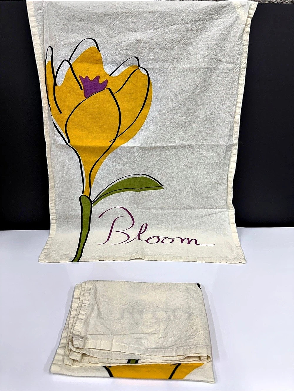 TAG Ltd Set of 2 Bloom Floral Kitchen Tea Towels 17x24 Yellow Flower